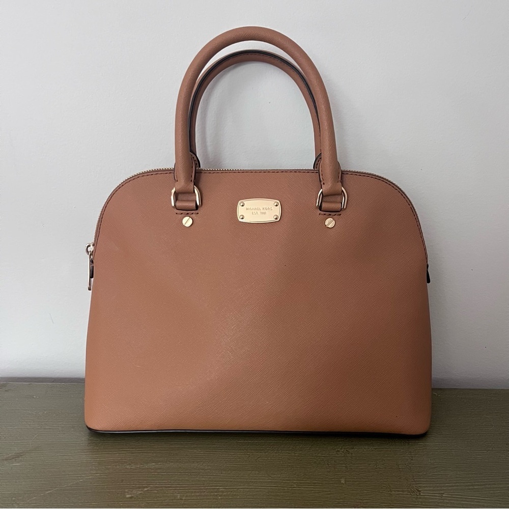 Michael Kors Tan Leather Purse Cindy Large Dome Acorn Purse Neutral Bag Timeless